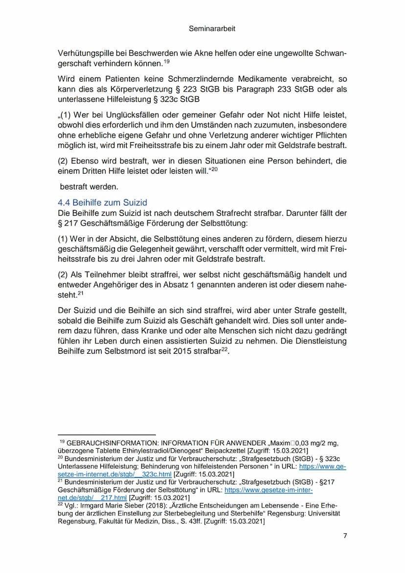 Sterbehilfe - Eine vergleichende
Analyse der Rechtslage zwischen
Deutschland und der Schweiz
Vorgelegt von:
Straße:
Wohnort:
Schuljahr 2020/