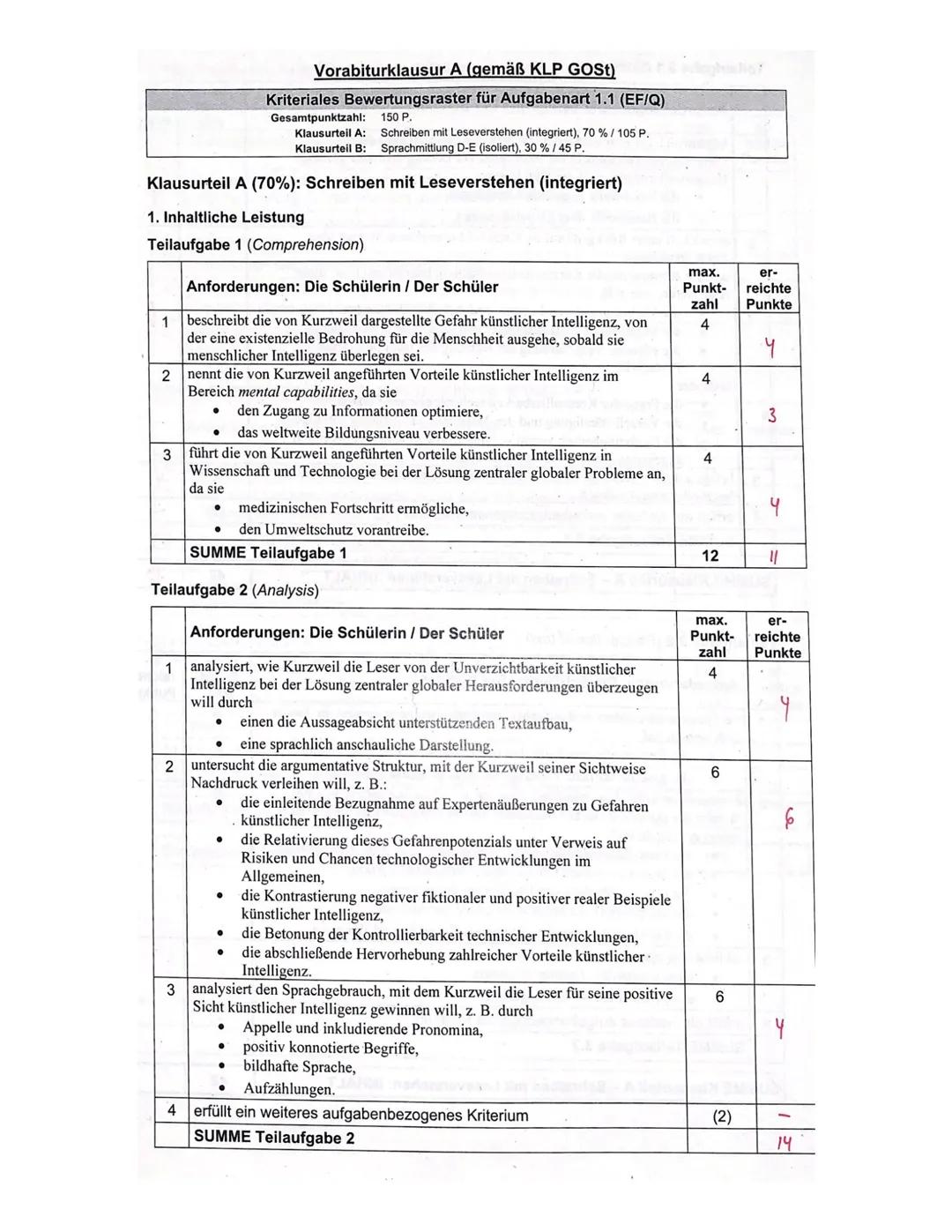 Klausur A
1.
Klausurteil A: Leseverstehen und Schreiben integriert
Outline the risk and benefits of artificial intelligence (AI) as depicted