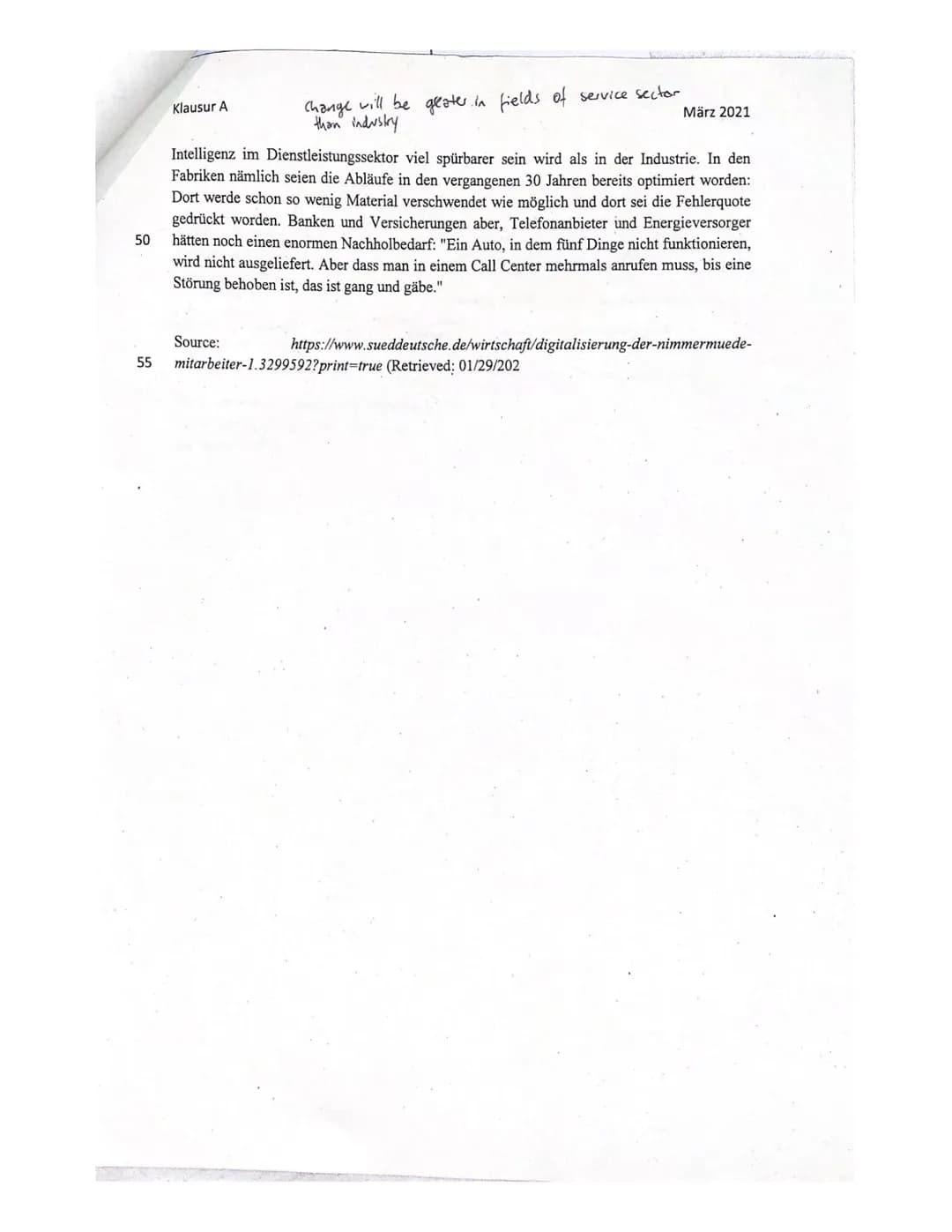 Klausur A
1.
Klausurteil A: Leseverstehen und Schreiben integriert
Outline the risk and benefits of artificial intelligence (AI) as depicted