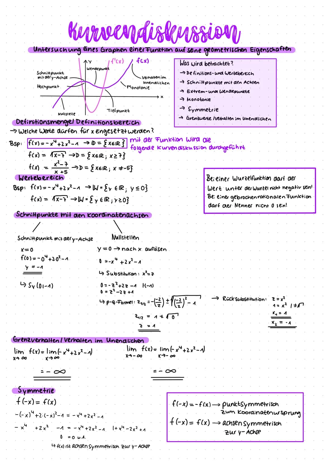 Kurven diskussion
Untersuchung eines Graphen einer Funktion auf seine geometrischen Eigenschaften
AY
i f'(x)
f(x)
Schnittpunkt
mit dery-Achs