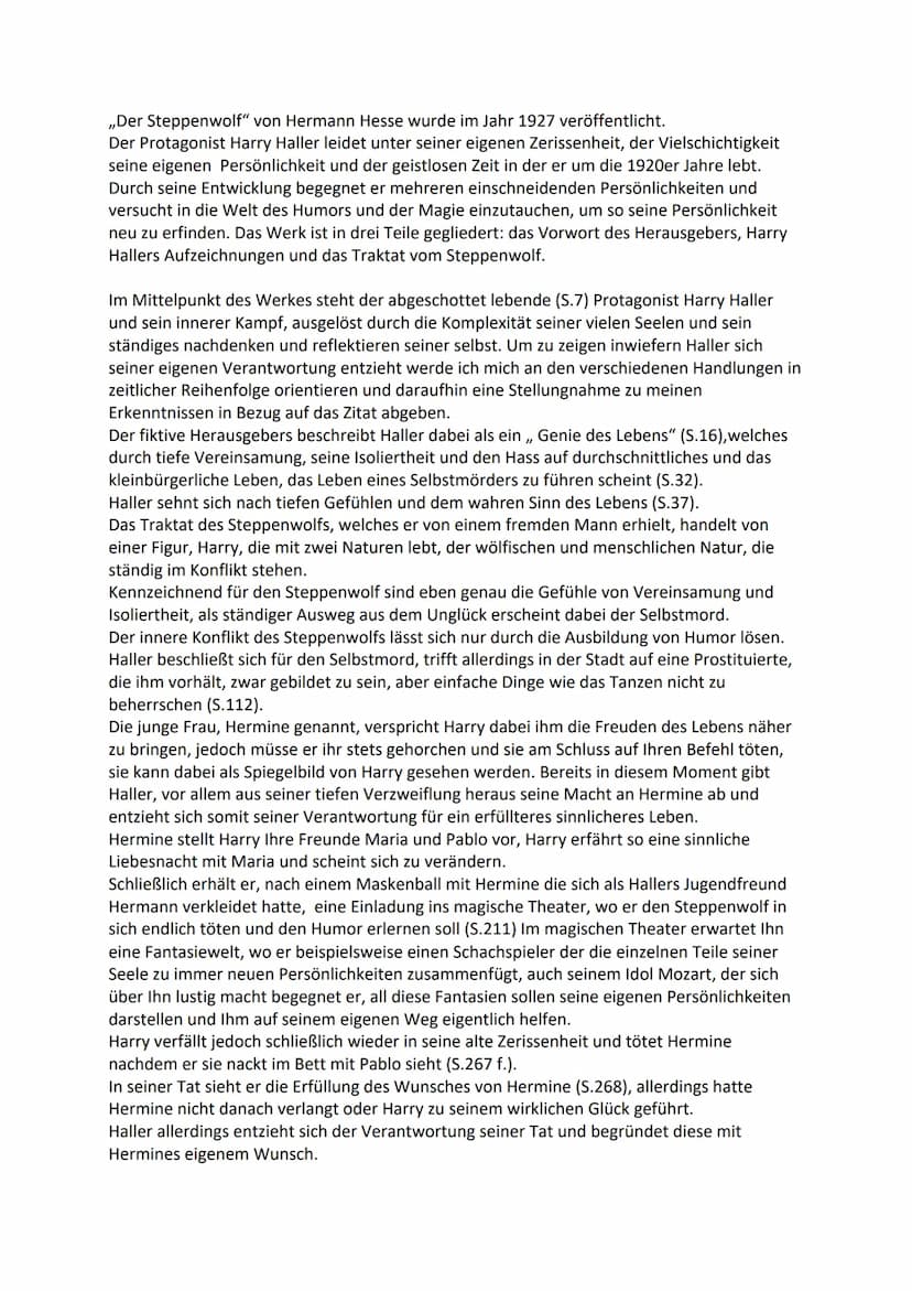 Werkvergleich Faust und Steppenwolf
,,Ein Mensch, der sich seiner Verantwortung nicht stellt, führt kein erfülltes Leben."
Das Drama ,,Faust