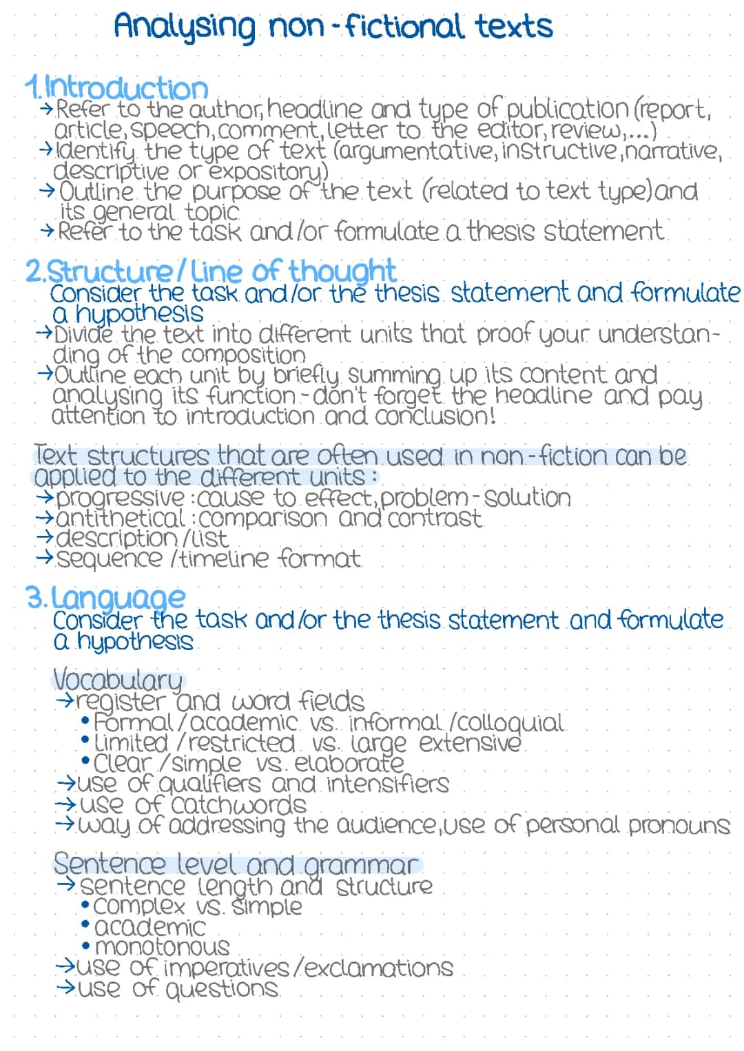 Non Fictional text analysis structure 