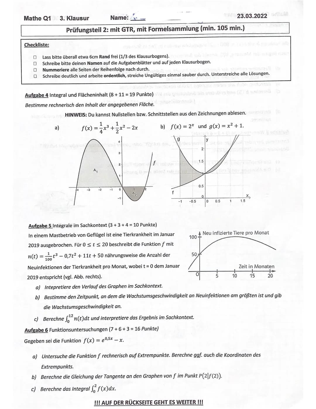 Mathe Q1
Checkliste:
3. Klausur
Name:
Prüfungsteil 1: ohne GTR, ohne Formelsammlung (max. 30 min.)
Lass bitte überall etwa 6cm Rand frei (1/