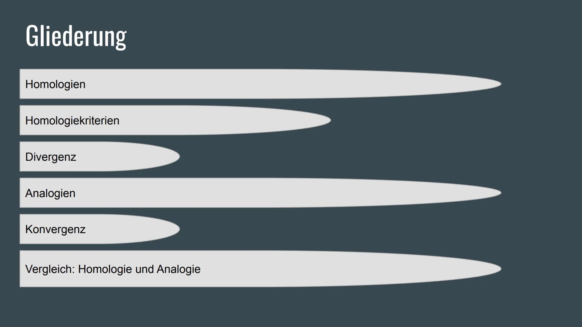 Homologie und
Analogie
Belege für die Verwandschaft Gliederung
Homologien
Homologiekriterien
Divergenz
Analogien
Konvergenz
Vergleich: Homol