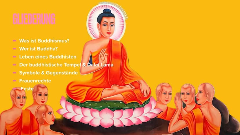 CORVIN, FABIAN, KAROLINA, LIZ UND EMILY
BUDDHISMUS GLIEDERUNG
Was ist Buddhismus?
Wer ist Buddha?
Leben eines Buddhisten
- Der buddhistische