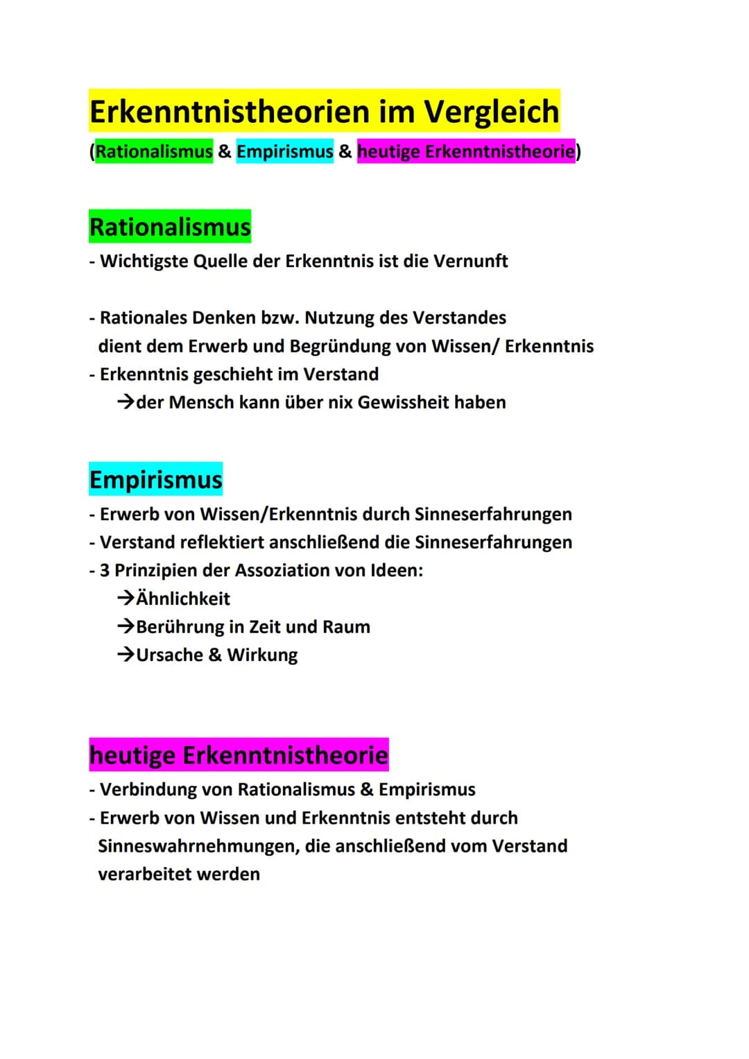 Erkenntnistheorien im Vergleich
(Rationalismus & Empirismus & heutige Erkenntnistheorie)
Rationalismus
- Wichtigste Quelle der Erkenntnis is