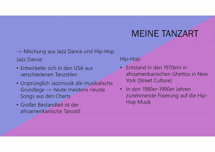 Tanzen
Präsentation von Aileen 1. Was ist Tanzen? Allgemeine Infos
2. Geschichte
3. Meine Tanz Art
4. Bedeutung für mich
GLIEDERUNG WAS IST 