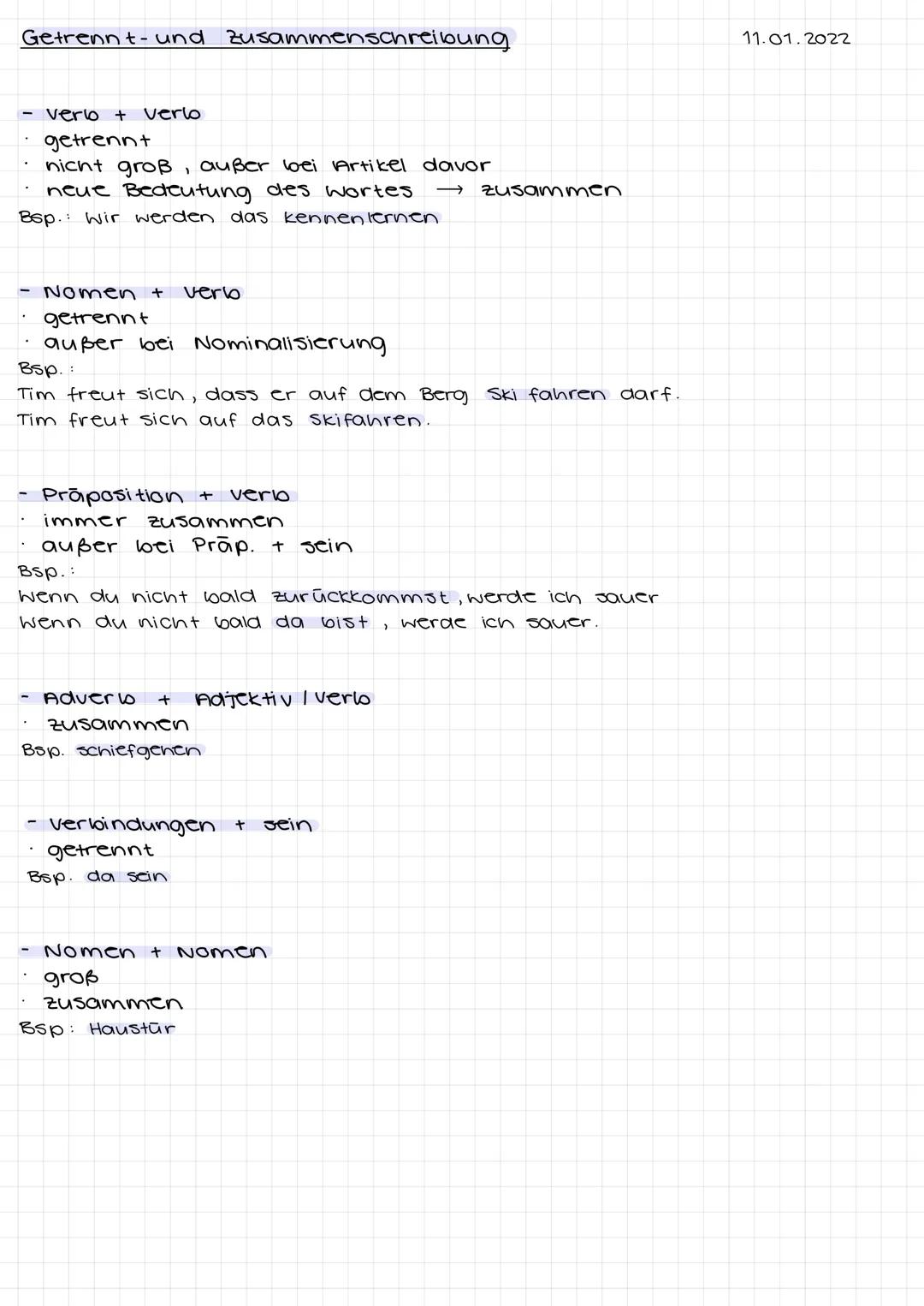 Getrennt- und zusammenschreibung
verbo + verlo
getrennt
nicht groß, außer bei Artikel davor
neue Bedeutung des Wortes ->> zusammen
Bsp.: Wir