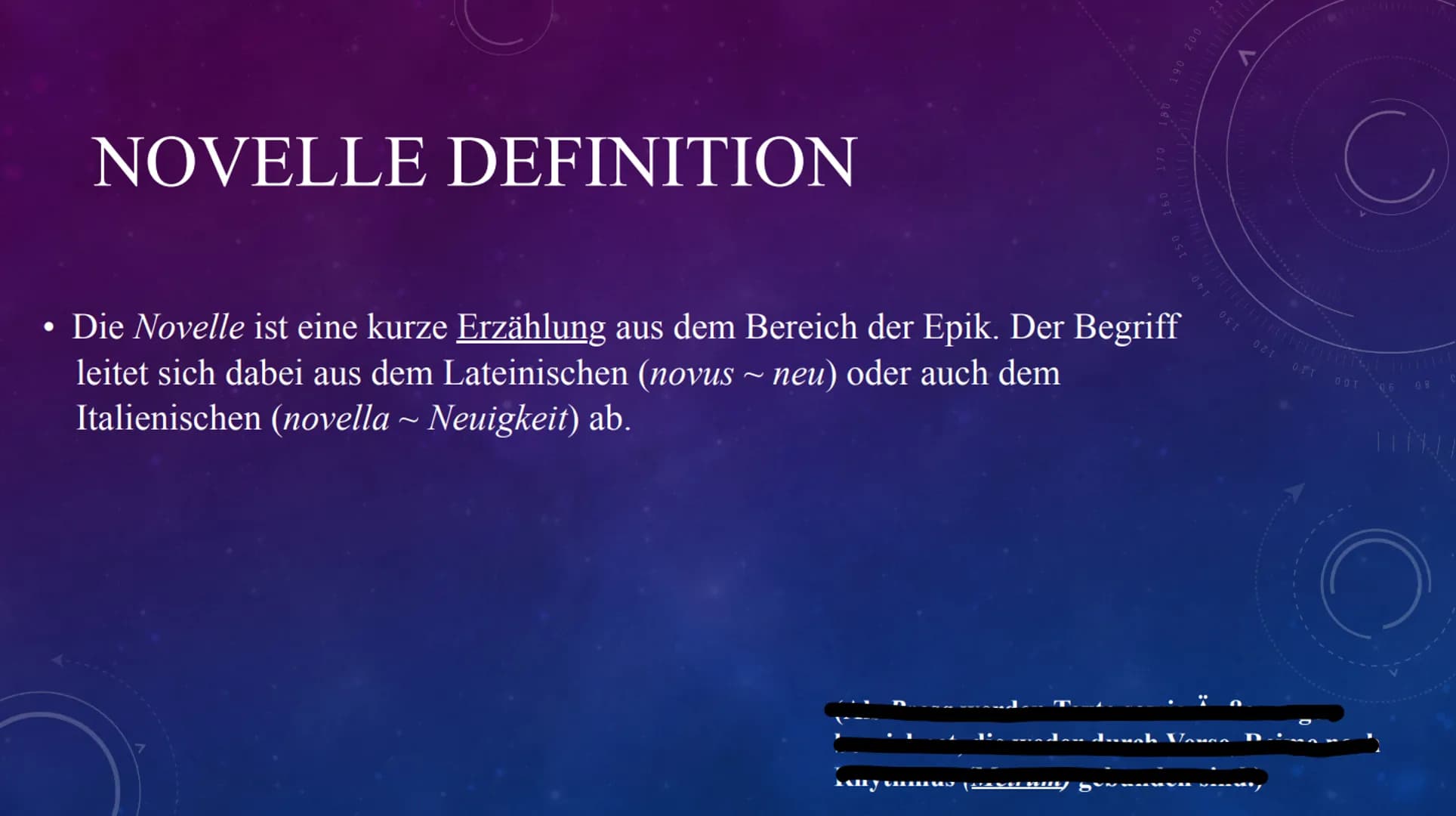 40 150
160
V
DIE NOVELLE
170 180
190 20
0 NOVELLE DEFINITION
• Die Novelle ist eine kurze Erzählung aus dem Bereich der Epik. Der Begriff
le