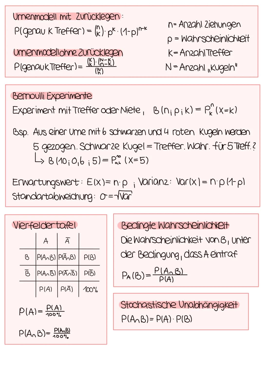 STOCHASTIK
AB
Auß
A B
An B
Mit
zurücklegen:
A
A
Kombinatorik
P(A)=
AIB
B
-B
A
AB=0
Laplace Experimente
Jedes Ereigniss hat die selbe Wahrsch