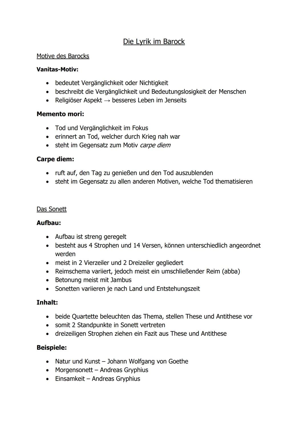 Motive des Barocks
Vanitas-Motiv:
bedeutet Vergänglichkeit oder Nichtigkeit
beschreibt die Vergänglichkeit und Bedeutungslosigkeit der Mensc
