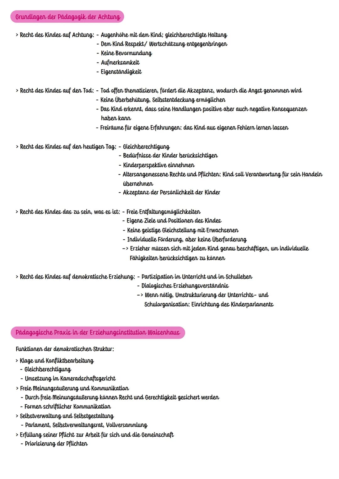 Reformpädagogik nach Janusz Korczak
Merkmale der Reformpädagogik
> Pädagogik vom Kinde aus
> Ernstnehmen der Persönlichkeit und Individualit