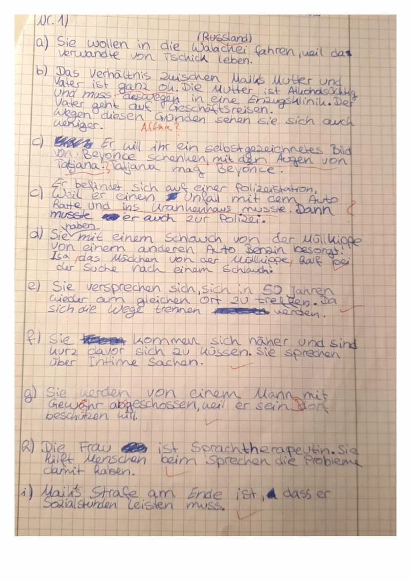 Thema: „Tschick" von Wolfgang Herrndorf
1. Fragen zum Roman:
a) Wohin möchten Maik und Tschick fahren?
b) Beschreibe das Verhältnis zwischen