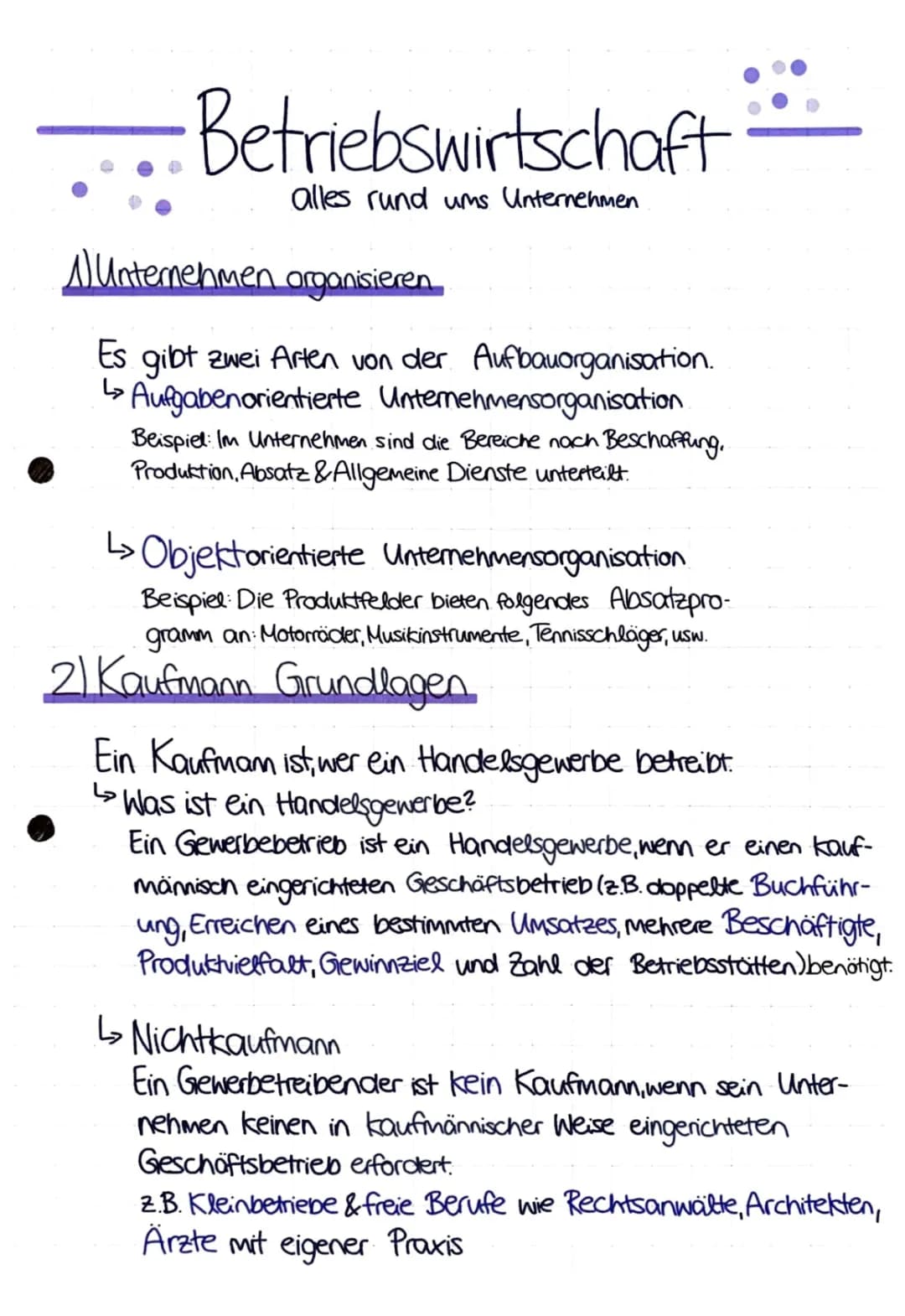 BWL Grundlagen, Kaufmann Grundlagen und Kaufmann Formen