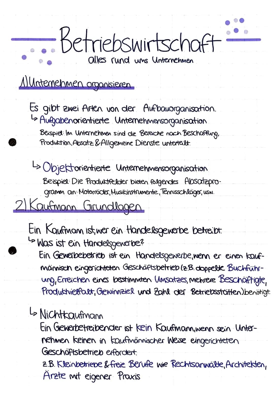 Betriebswirtschaft
alles rund ums Unternehmen
A Unternehmen organisieren
Es gibt zwei Arten von der Aufbauorganisation.
•Aufgabenorientierte