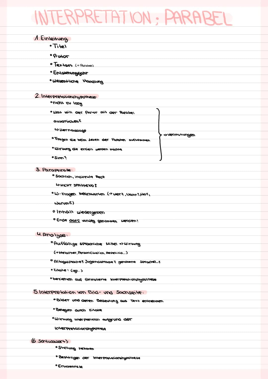 INTERPRETATION : PARABEL
1. Einleitung
• Titel
•Autor
• Textart > Paraber)
• Entstehungsjahr
•Wesentliche Handlung
2. Interpretations hypoth