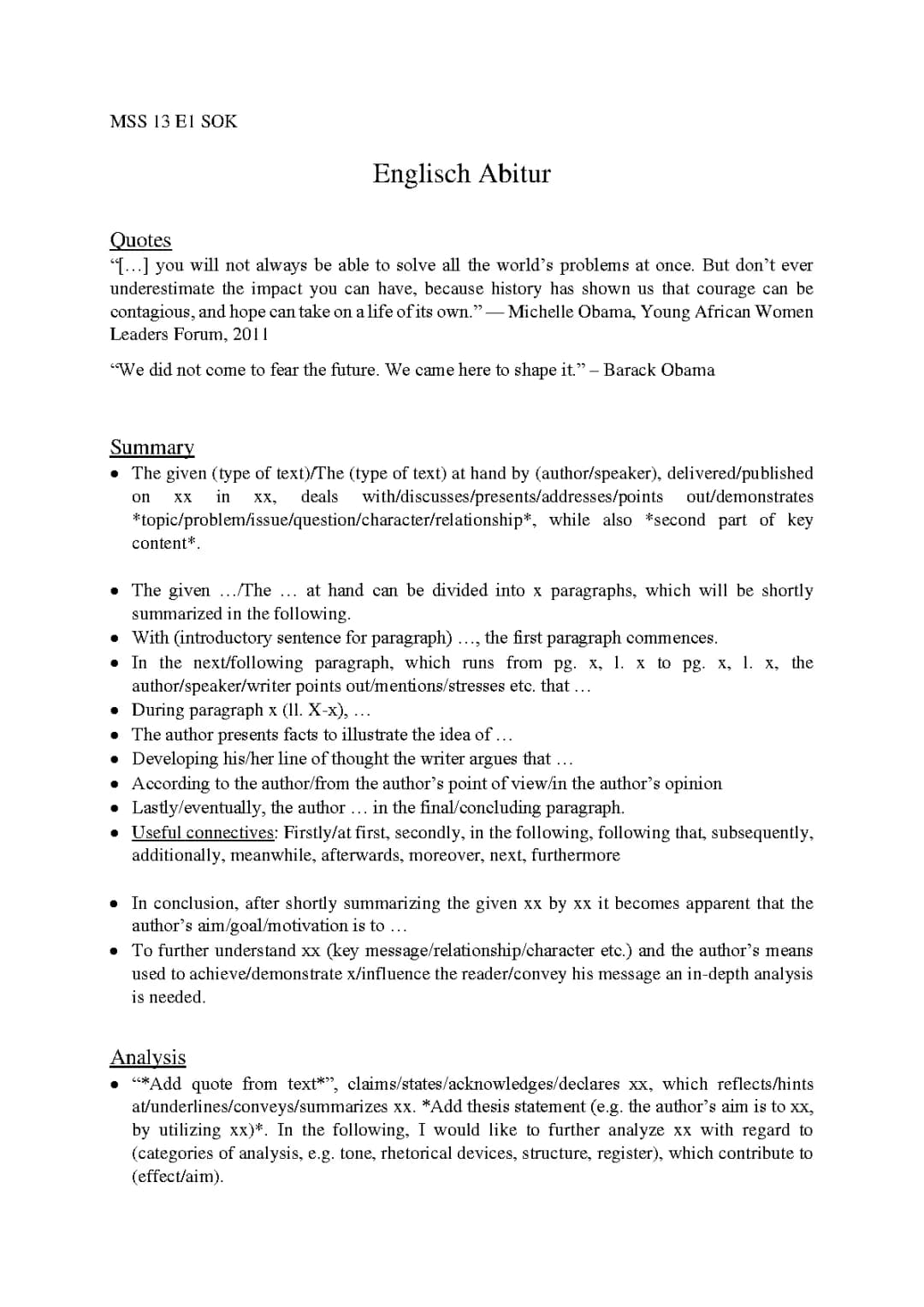 Englisch Abitur Aufbau & Struktur Lernzettel