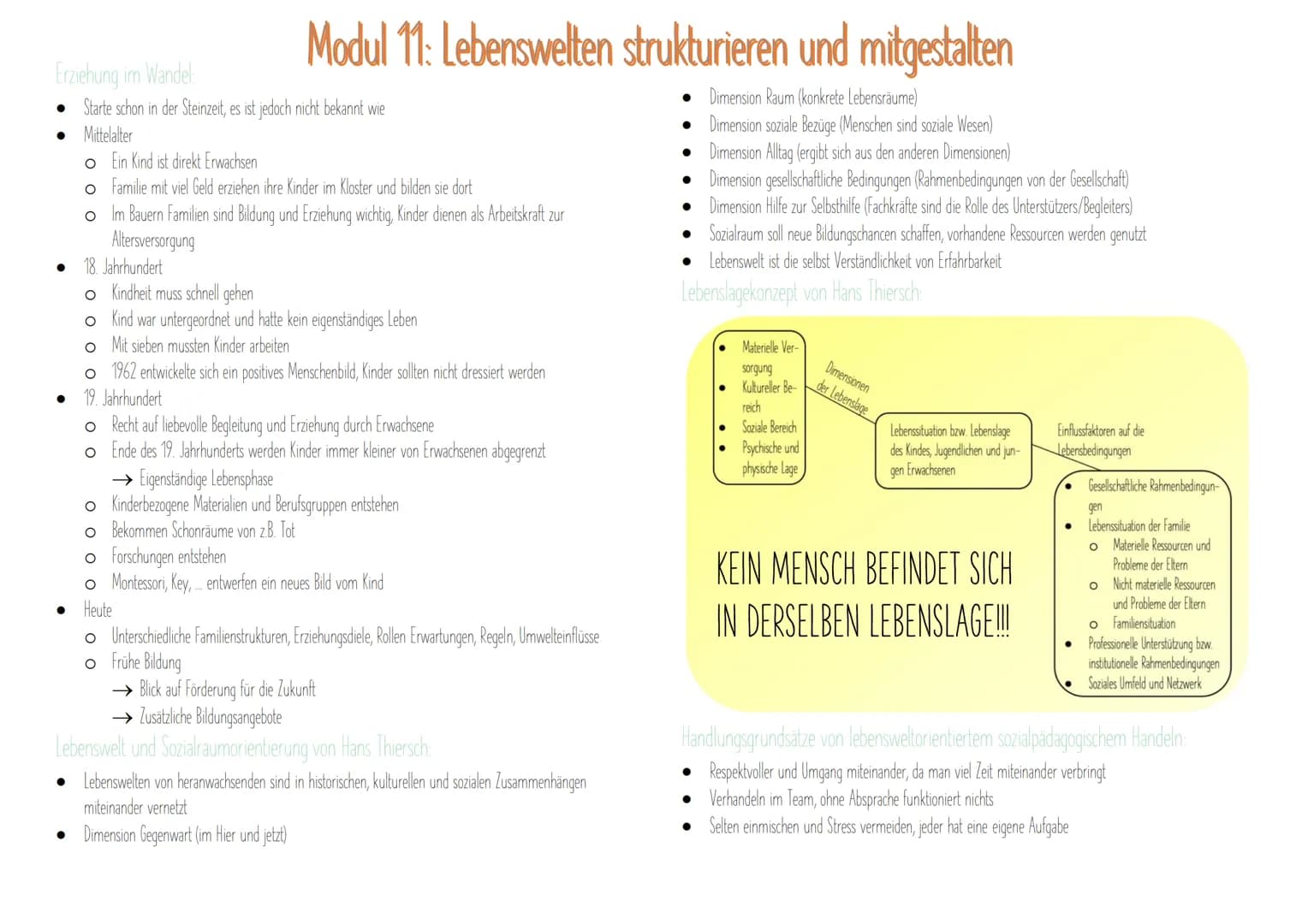 Modul 11: Lebenswelten strukturieren und mitgestalten
Dimension Raum (konkrete Lebensräume)
Dimension soziale Bezüge (Menschen sind soziale 