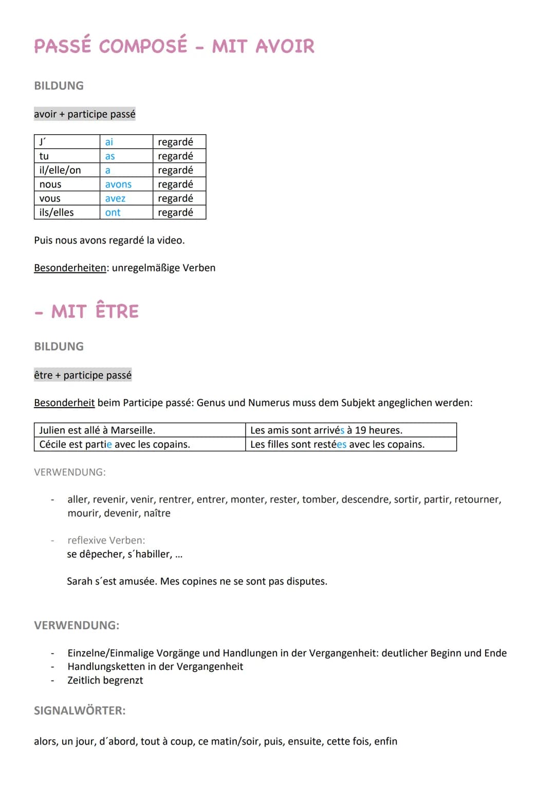 Zeitformen
PRÉSENT
Bildung:
-e, -es, -s, -ons, -ez, -ent
Je regarde l'affiche.
je
tu
il/elle/on
nous
vous
Ils/elles
VERWENDUNG:
Beschreiben 