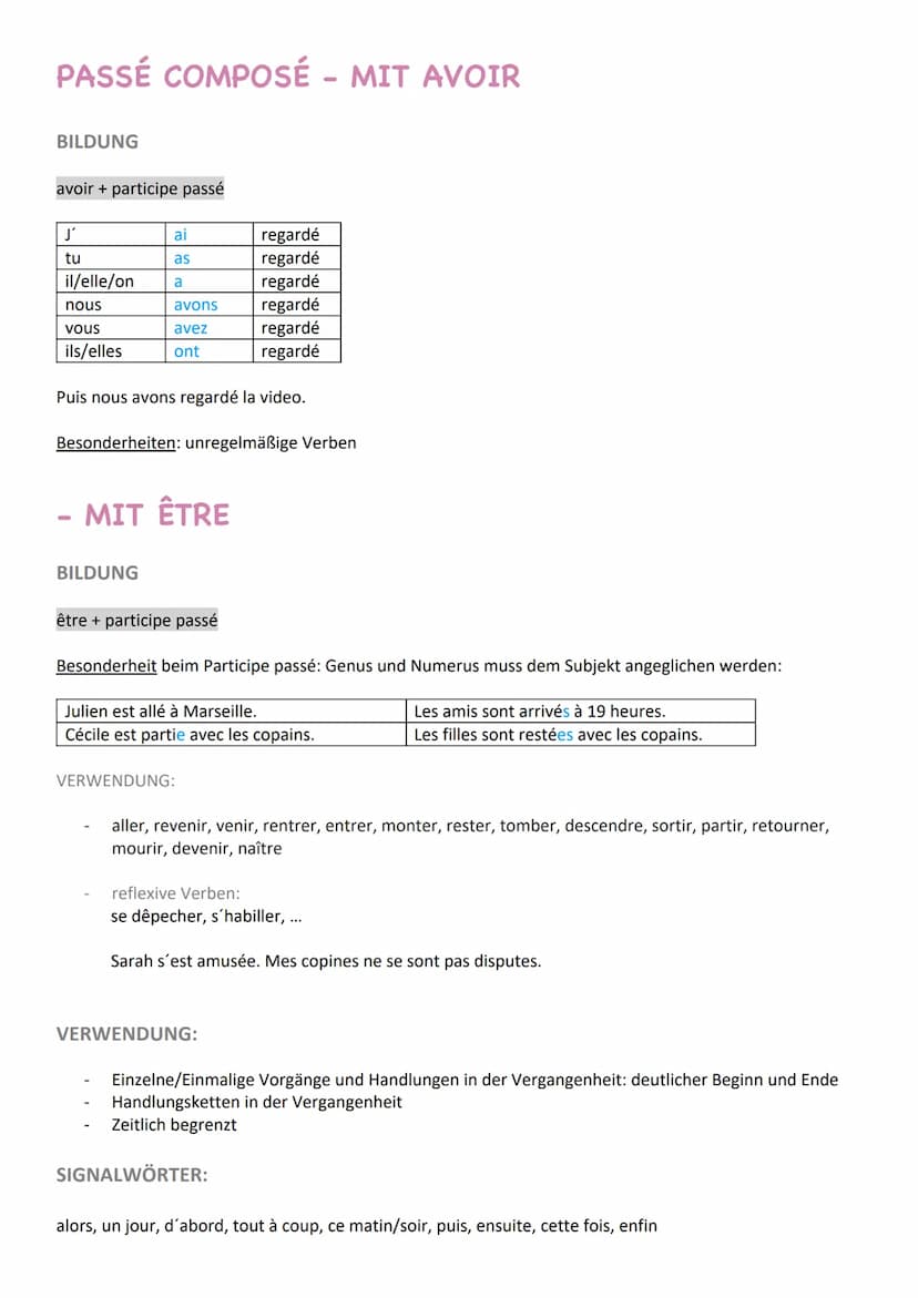 Zeitformen
PRÉSENT
Bildung:
-e, -es, -s, -ons, -ez, -ent
Je regarde l'affiche.
je
tu
il/elle/on
nous
vous
Ils/elles
VERWENDUNG:
Beschreiben 