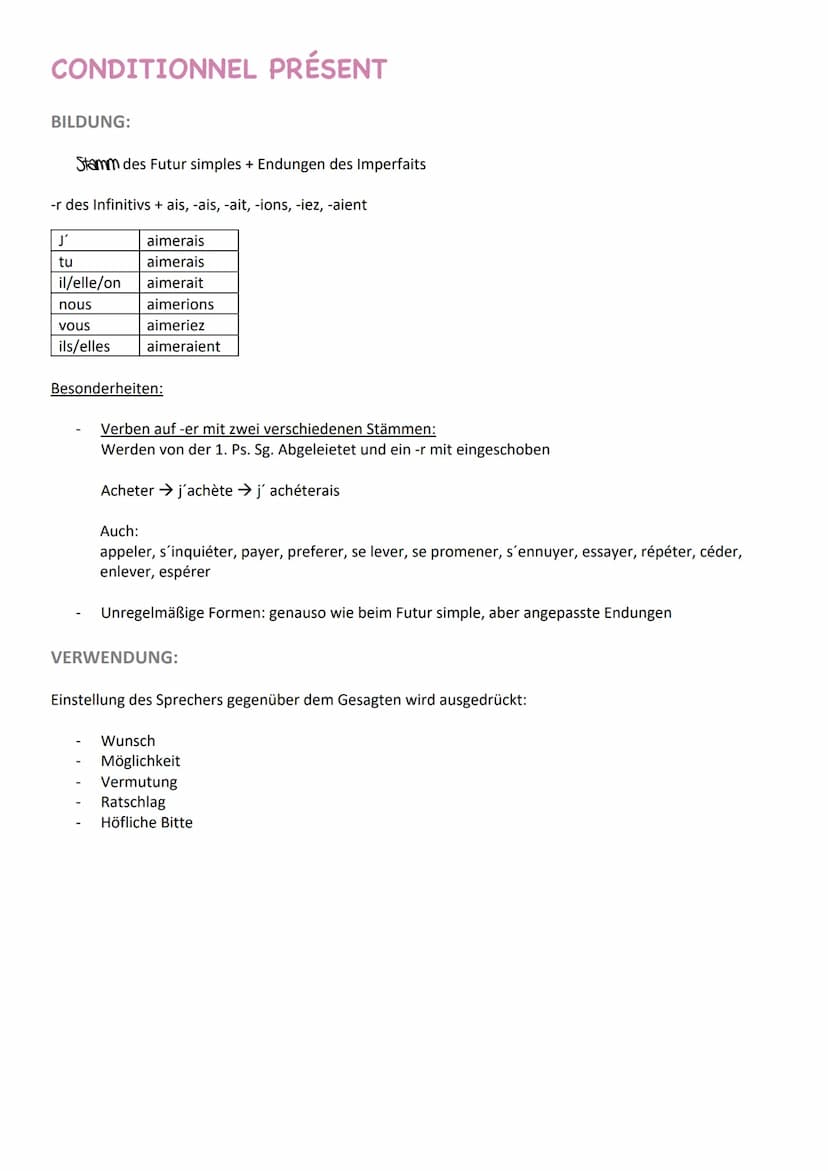 Zeitformen
PRÉSENT
Bildung:
-e, -es, -s, -ons, -ez, -ent
Je regarde l'affiche.
je
tu
il/elle/on
nous
vous
Ils/elles
VERWENDUNG:
Beschreiben 
