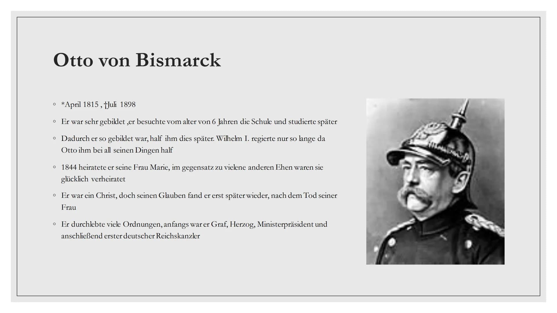 DEUTSCH-
FRANZÖSISCHER KRIEG allgemeines
O
Juli 1870-Mai 1871
o Konflikt zwischen Frankreich und dem Norddeutschen
Bund
o Grund: Otto von Bi