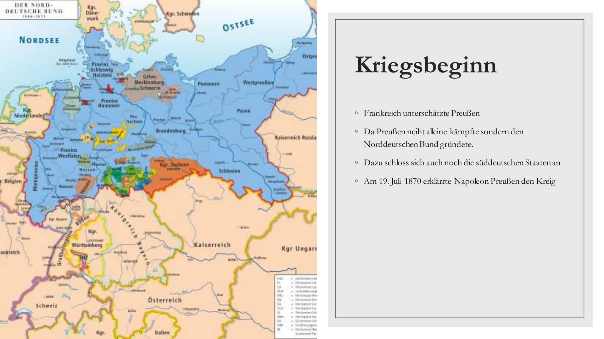 DEUTSCH-
FRANZÖSISCHER KRIEG allgemeines
O
Juli 1870-Mai 1871
o Konflikt zwischen Frankreich und dem Norddeutschen
Bund
o Grund: Otto von Bi