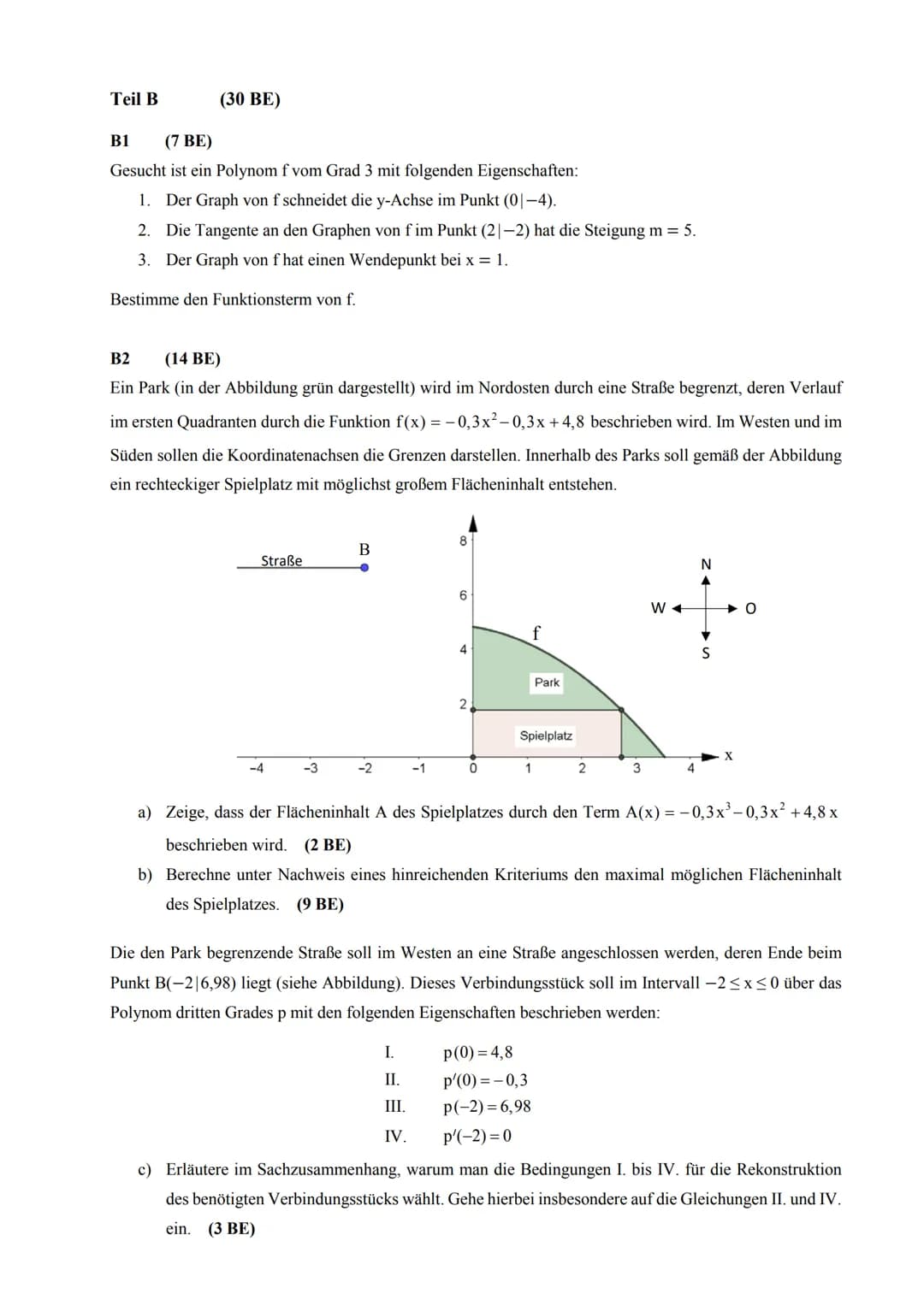 Übungspaket Teil I
(Klausur 3, E-Phase 2020/2021)
Rekonstruktionen und Extremalprobleme
A Hilfsmittelfreier Teil (10 BE)
A1 (5 BE)
Gesucht i