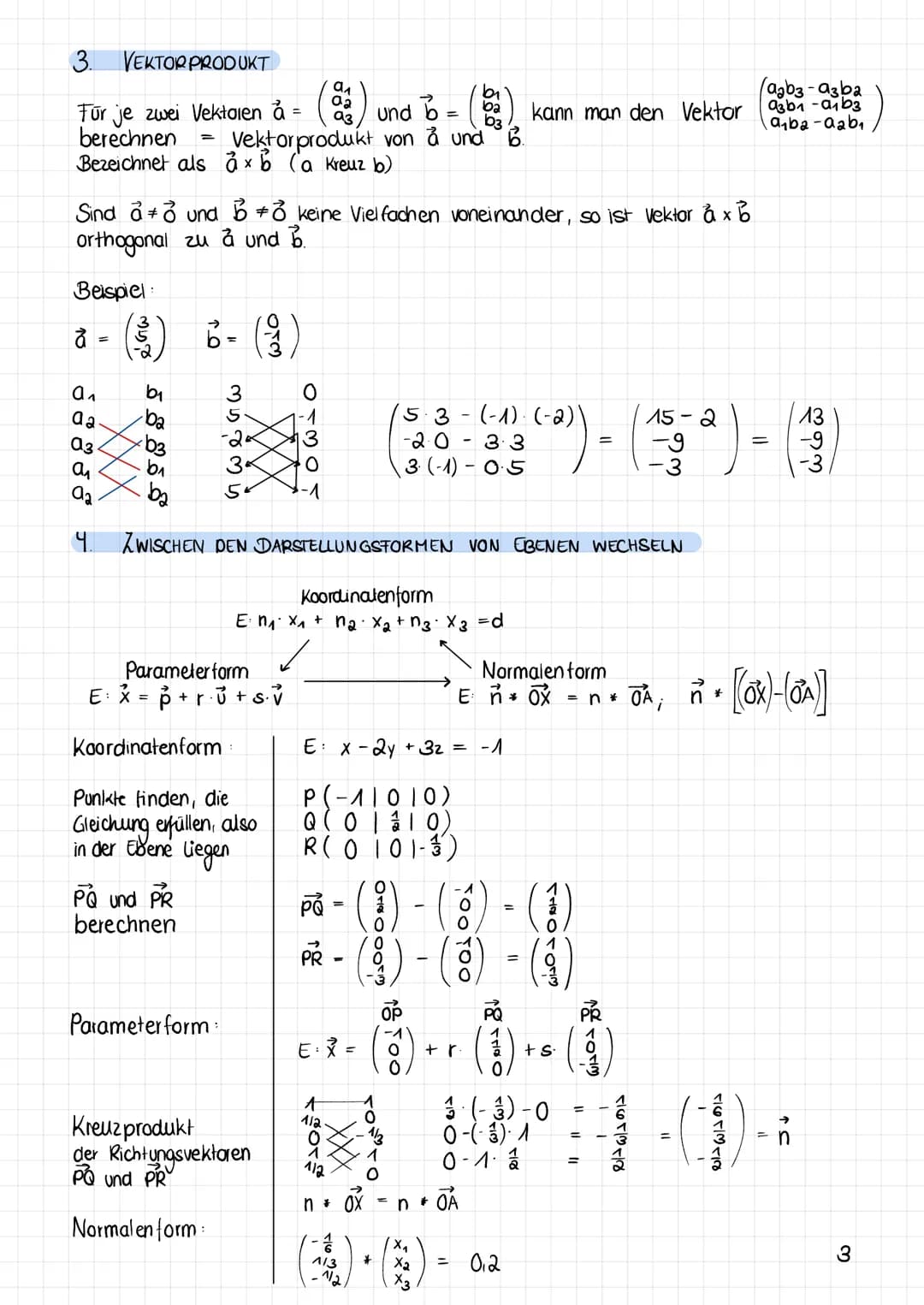 ANALYTISCHE GEOMETRIE MIT EBENEN - ZUSAMMENFASSUNG
PARAMETERDARSTELLUNG EINER EBENE
O Vektor
1.
#
Durch einen Punkt A und zwei Vektoren Ủ un