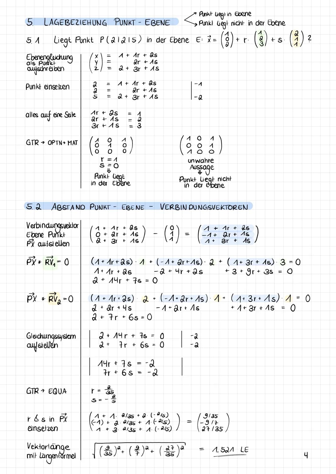 ANALYTISCHE GEOMETRIE MIT EBENEN - ZUSAMMENFASSUNG
PARAMETERDARSTELLUNG EINER EBENE
O Vektor
1.
#
Durch einen Punkt A und zwei Vektoren Ủ un