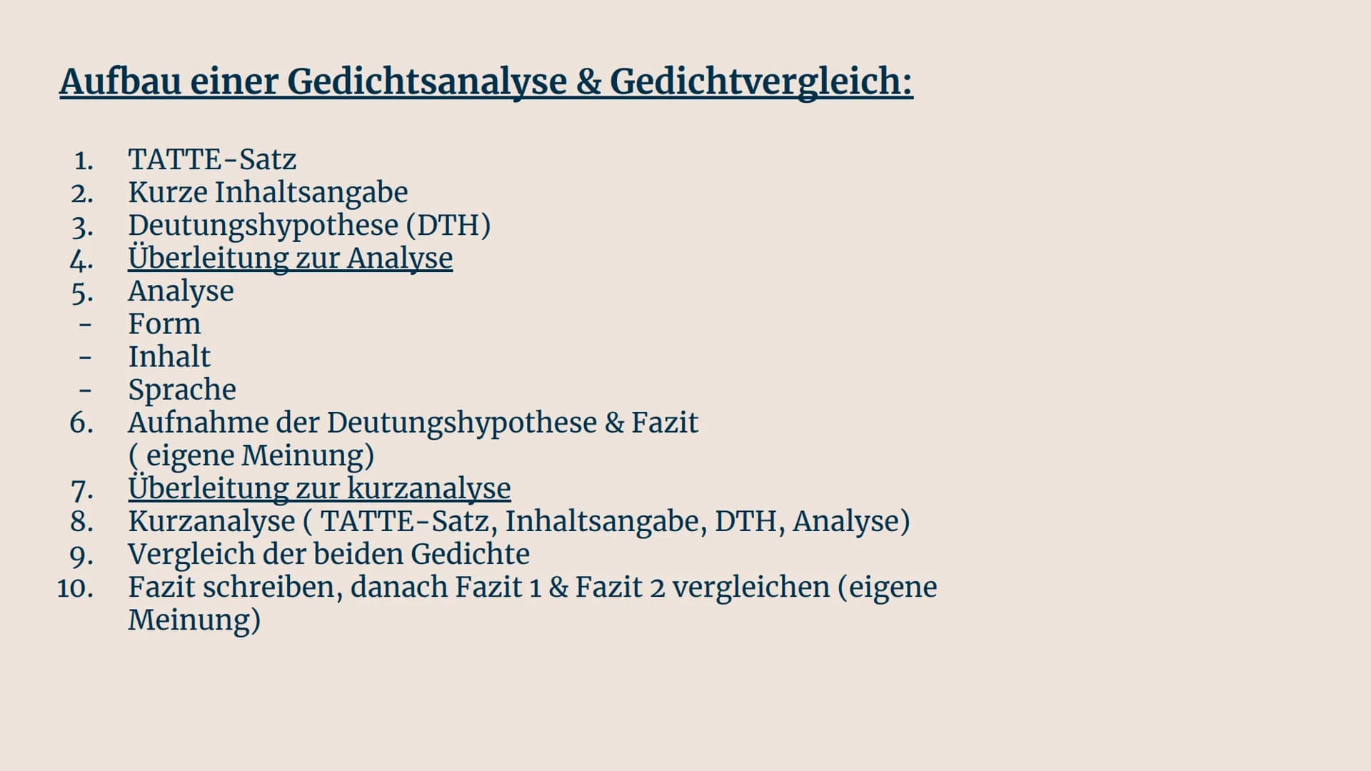 Lyrik Inhaltsverzeichnis:
1.
2.
Formaler Aufbau
Aufbau einer Gedichtanalyse &
Gedichtvergleich
Schwerpunkt: Analyse
Überleitungen
Schwerpunk