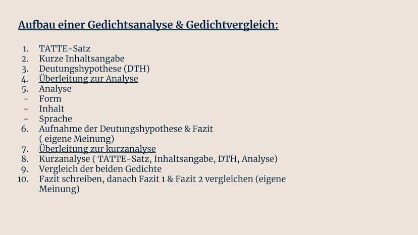 Lyrik Inhaltsverzeichnis:
1.
2.
Formaler Aufbau
Aufbau einer Gedichtanalyse &
Gedichtvergleich
Schwerpunkt: Analyse
Überleitungen
Schwerpunk