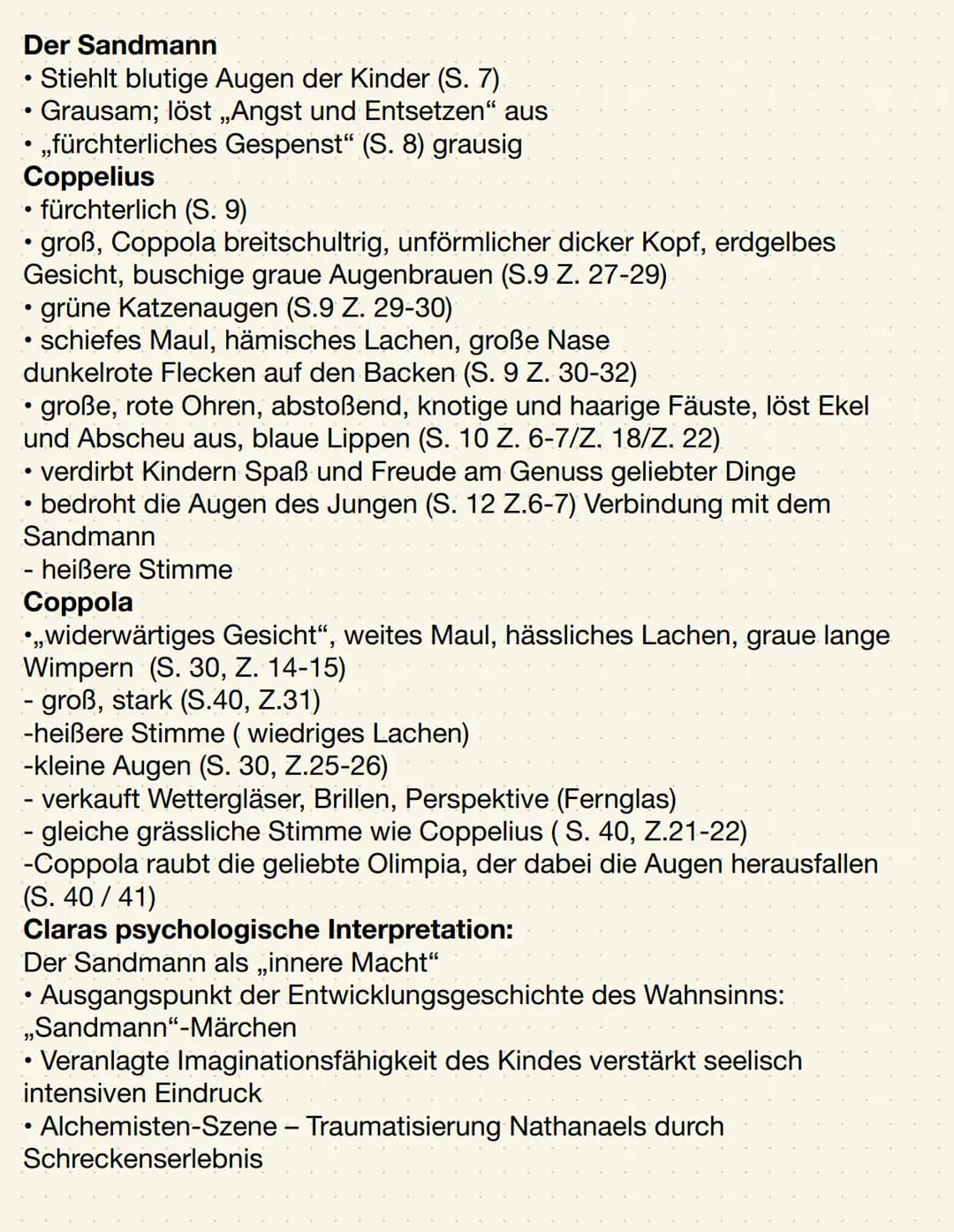 Der Sandmann E.T.A. Hoffmann
تسبب
Absicht:
Sandmann-Geschichte (S.7-8)
-Sandwurf in Augen der Kinder
Ziel: Augen springen heraus, Diebstahl
