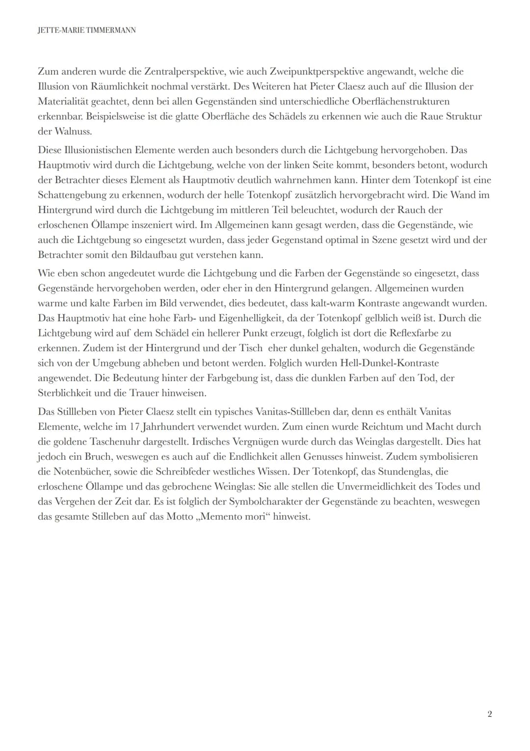 JETTE-MARIE TIMMERMANN
Analyse Stillleben
,,Vanitas-Stillleben mit zerbrochenem Römer und Notenbuch"
Das Stillleben mit dem Titel ,,Vanitas-