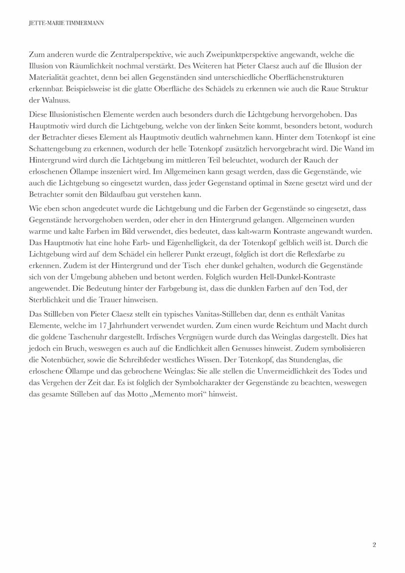 JETTE-MARIE TIMMERMANN
Analyse Stillleben
,,Vanitas-Stillleben mit zerbrochenem Römer und Notenbuch"
Das Stillleben mit dem Titel ,,Vanitas-