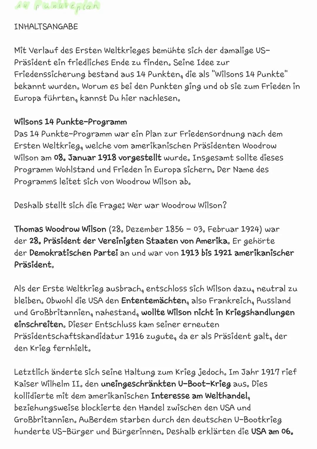 # nu punuteplan

INHALTSANGABE

Mit Verlauf des Ersten Weltkrieges bemühte sich der damalige US-
Präsident ein friedliches Ende zu finden. S