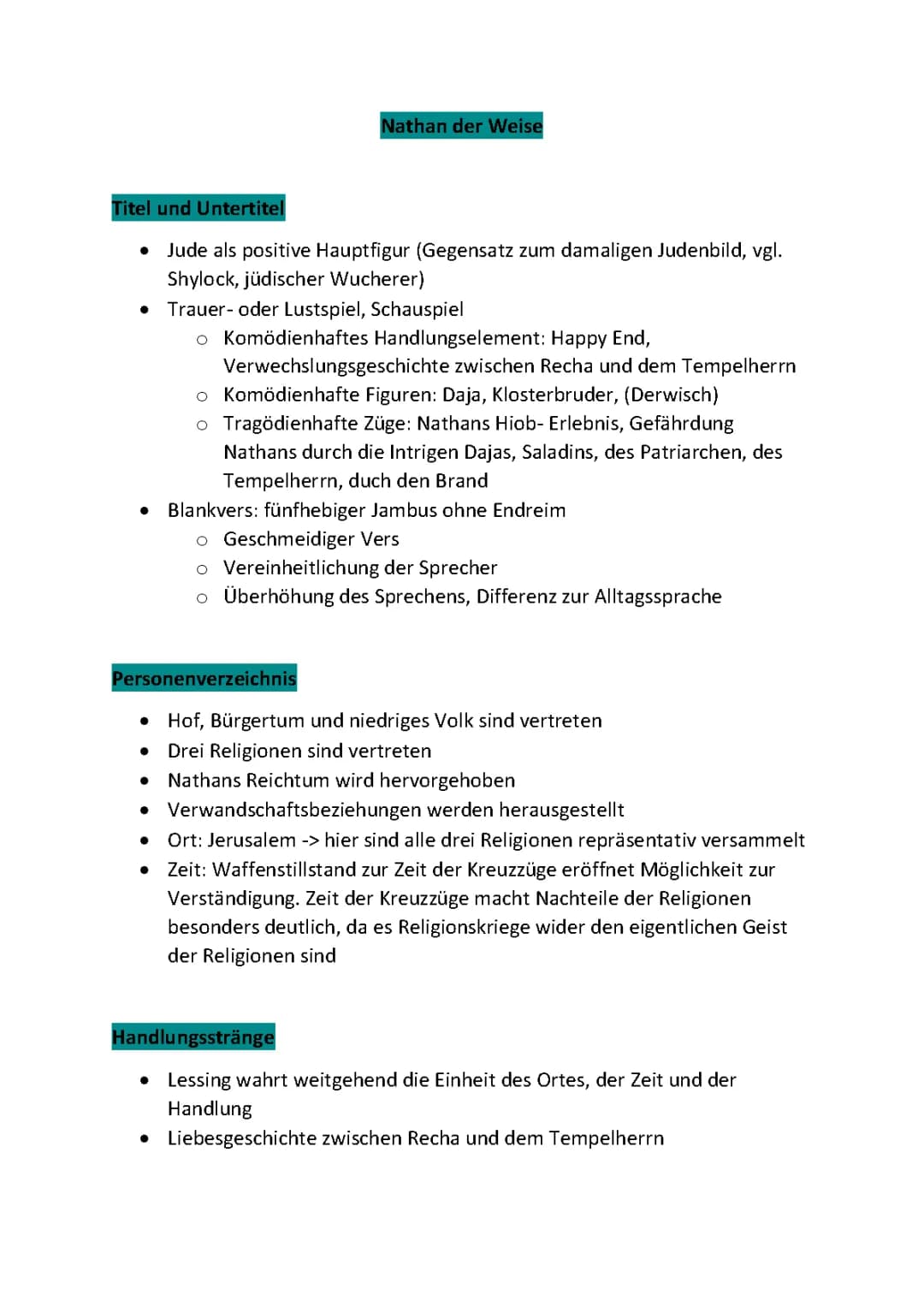 Nathan der Weise: Alle Aufzüge und Figuren zusammengefasst
