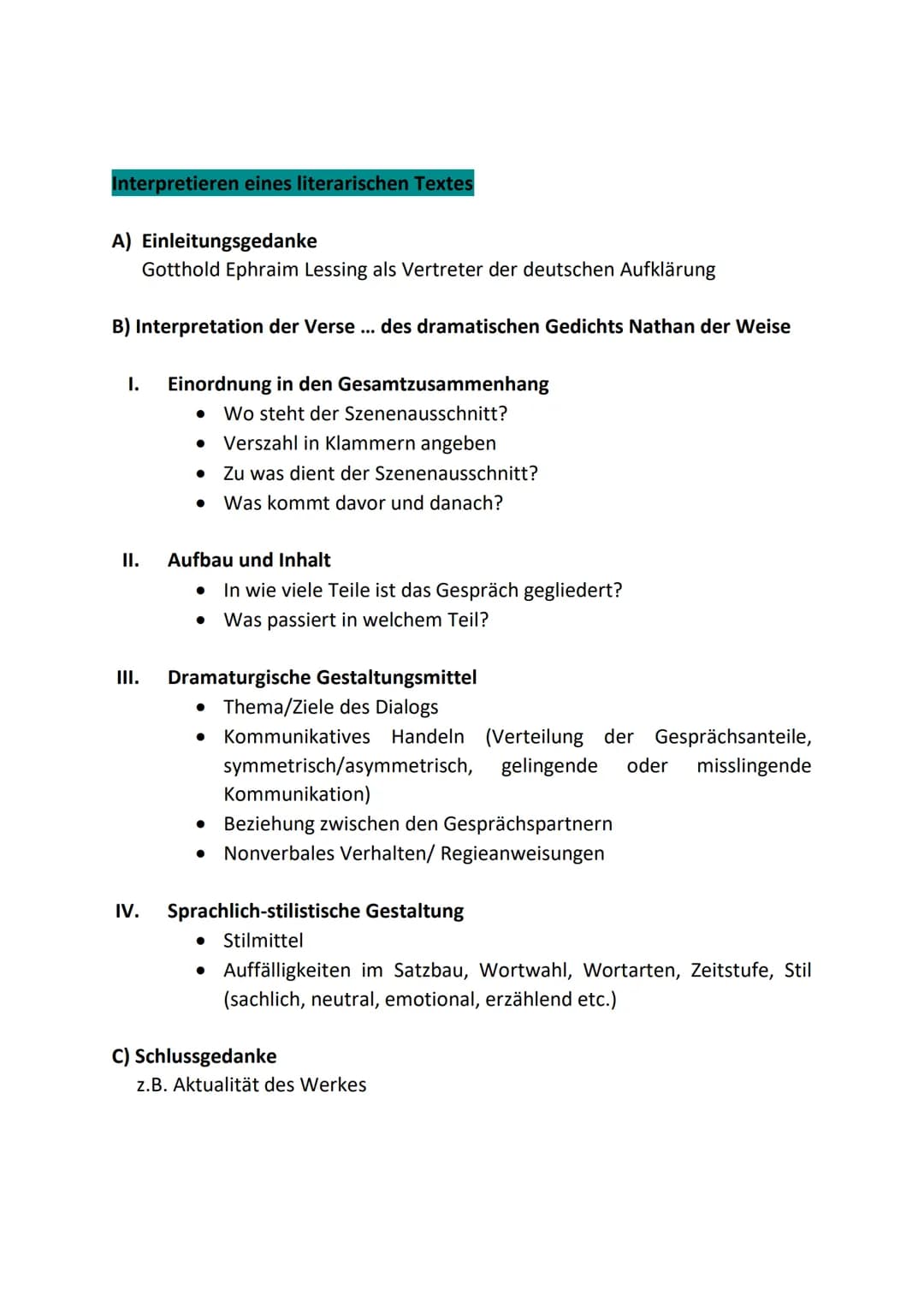 Nathan der Weise
Titel und Untertitel
• Jude als positive Hauptfigur (Gegensatz zum damaligen Judenbild, vgl.
Shylock, jüdischer Wucherer)
T