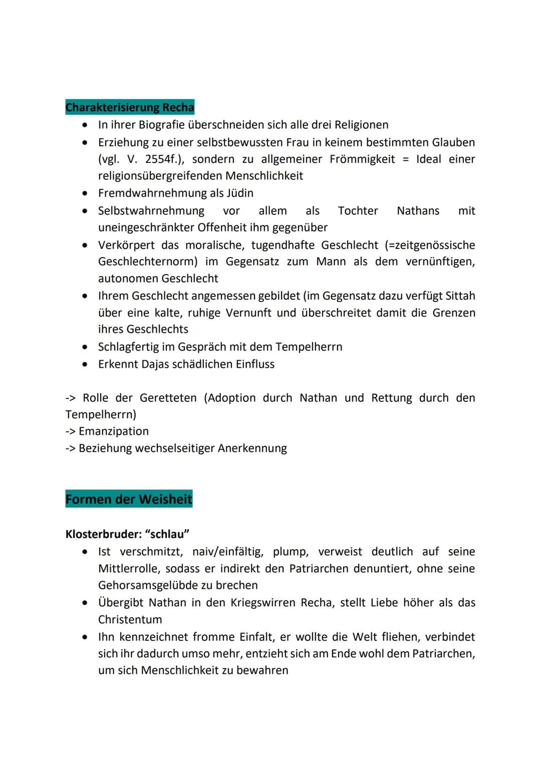 Nathan der Weise
Titel und Untertitel
• Jude als positive Hauptfigur (Gegensatz zum damaligen Judenbild, vgl.
Shylock, jüdischer Wucherer)
T