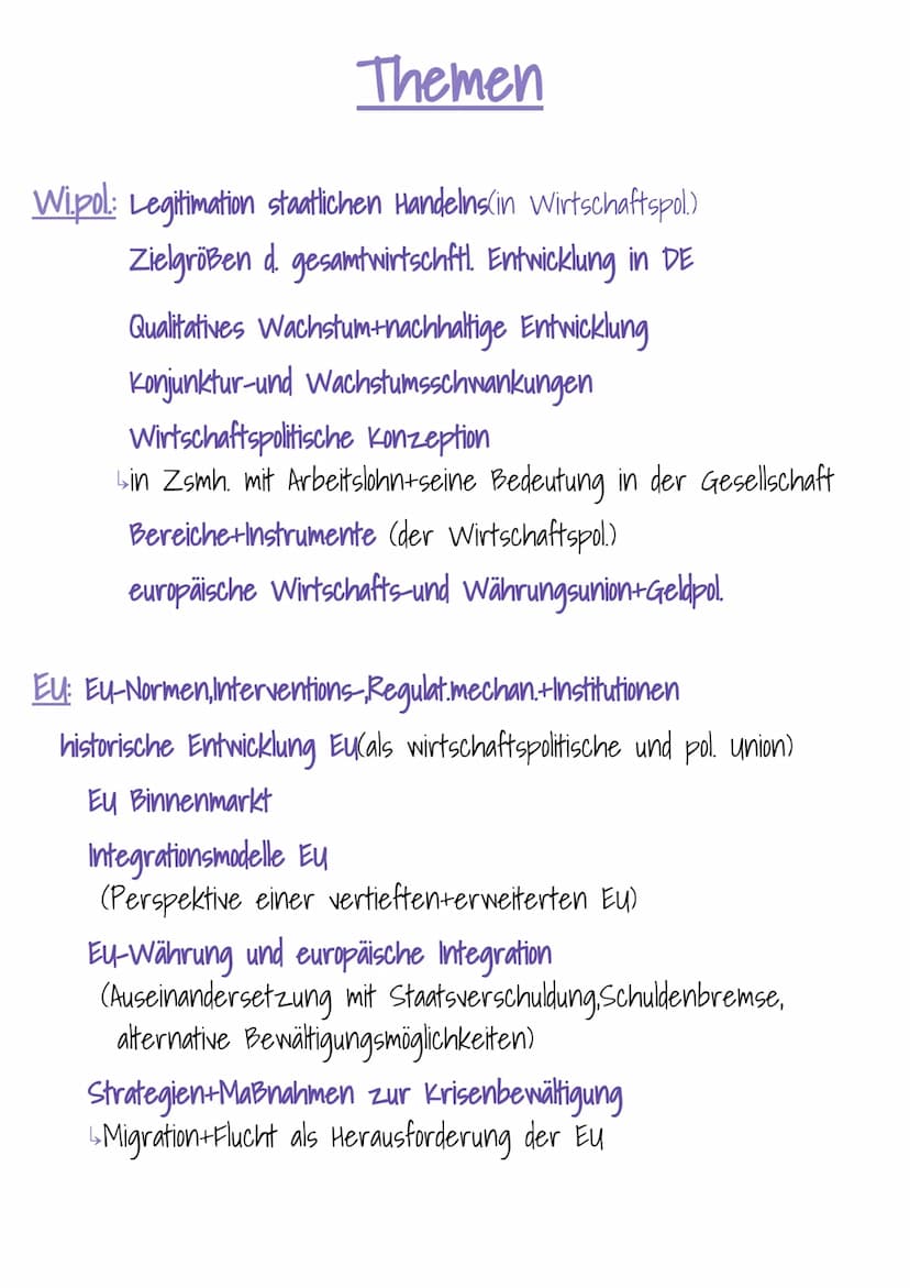 sowi Themen
Wi.pol: Legitimation staatlichen Handelns(in Wirtschaftspol.)
Zielgrößen d. gesamtwirtschftl. Entwicklung in DE
Qualitatives Wac