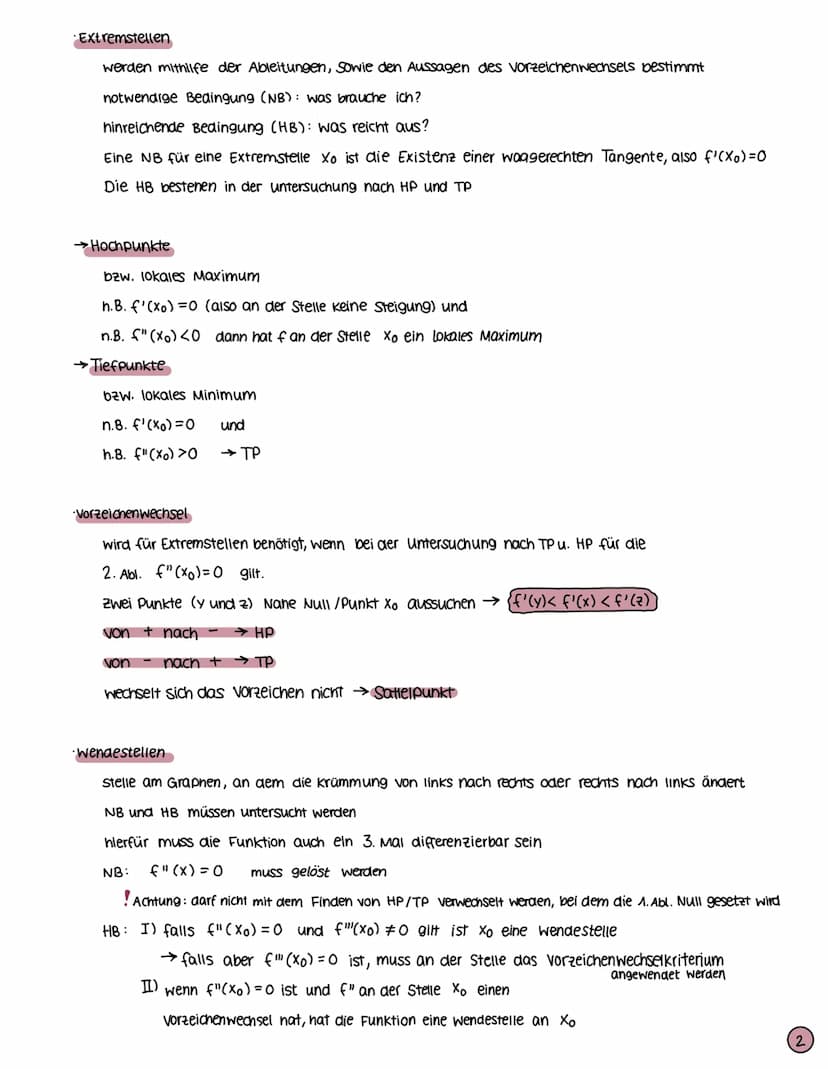 Kurvendiskussion
· Bedeutung der 1. Ableitung
Abitur
Steigung des Graphens
Ableitungen und Extremstellen
Für Ableitungen muss zuerst gelten,