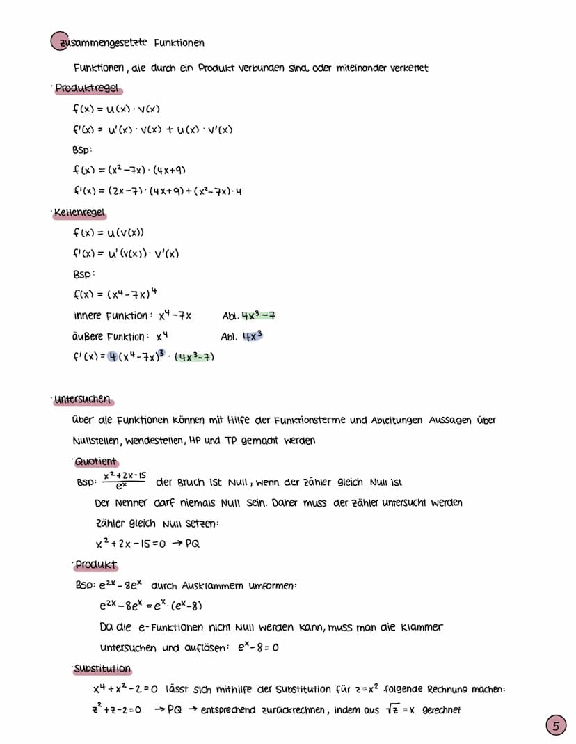 Kurvendiskussion
· Bedeutung der 1. Ableitung
Abitur
Steigung des Graphens
Ableitungen und Extremstellen
Für Ableitungen muss zuerst gelten,