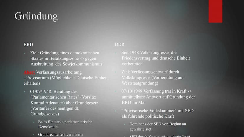 BRD vs. DDR
DEMOKRATISCHE GRUND
AMÉLIE, CHIARA UND ZOE Gründung
BRD
Ziel: Gründung eines demokratischen
Staates in Besatzungszone -> gegen
A