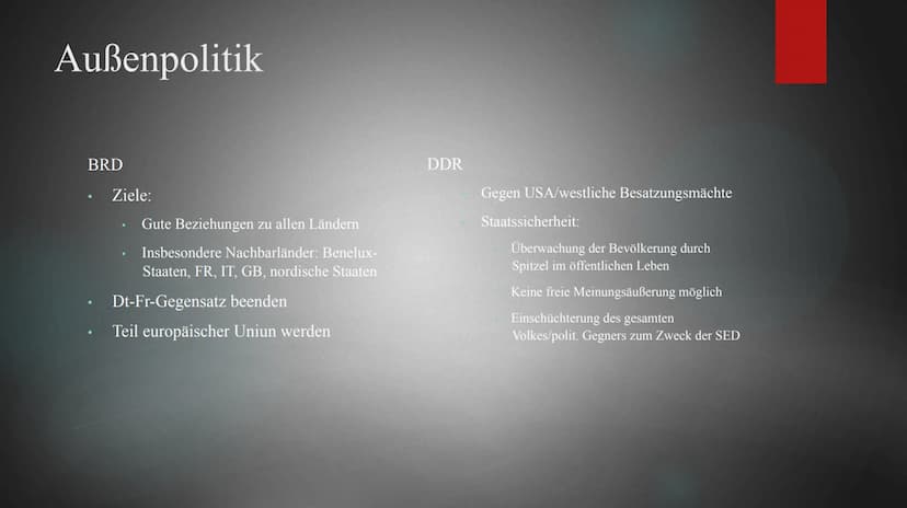 BRD vs. DDR
DEMOKRATISCHE GRUND
AMÉLIE, CHIARA UND ZOE Gründung
BRD
Ziel: Gründung eines demokratischen
Staates in Besatzungszone -> gegen
A