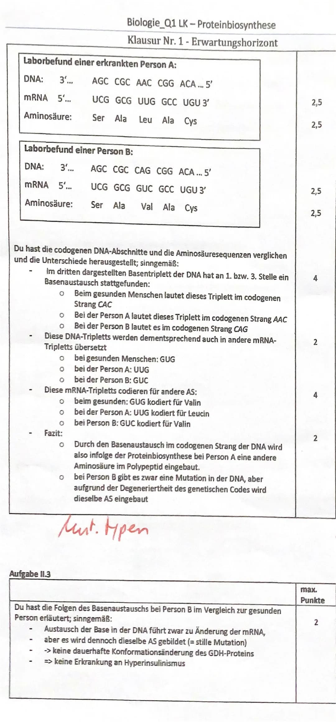 A) Inhaltliche Leistung
Tell I: Replikation der DNA
Aufgabe 1.1
Du hast jeweils den Buchstaben des Materials A die korrekten Fachbegriffe
zu