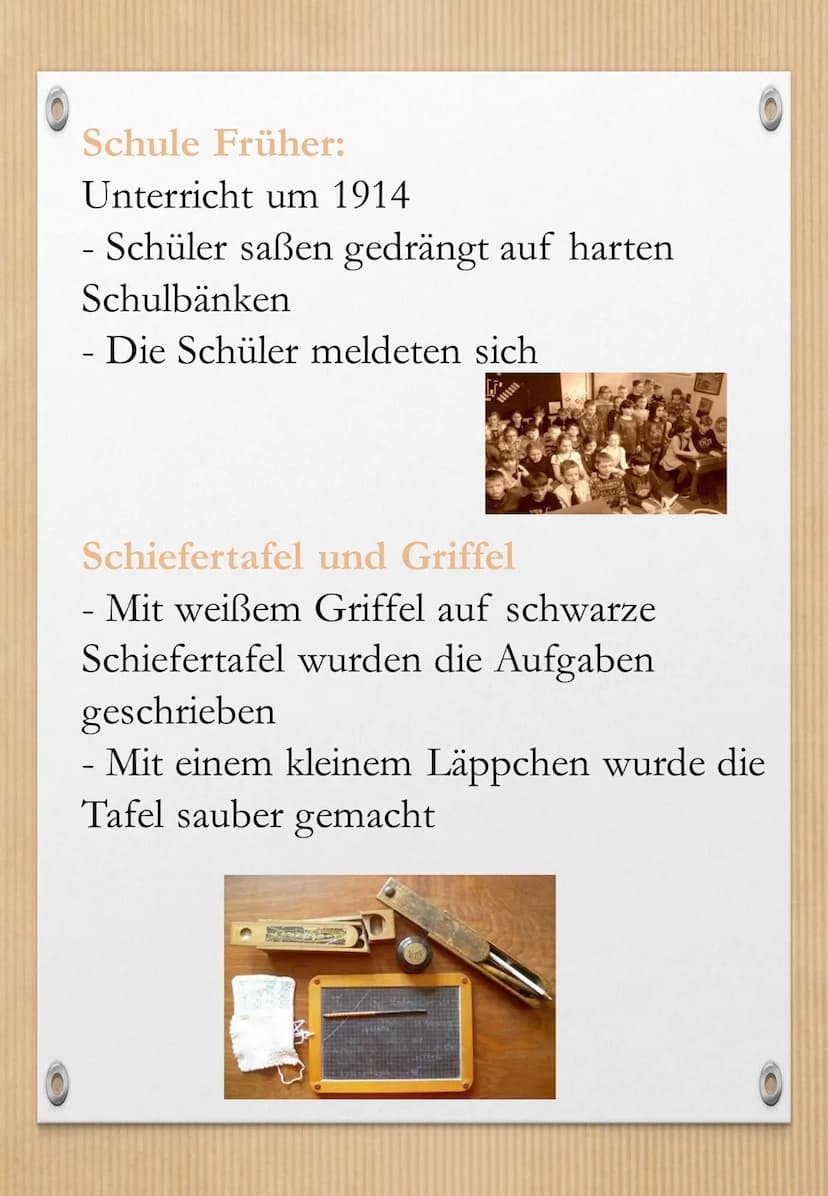 Schule früher und heute
NO OK
OTR
P Gliederung:
1. Kurz ein Vergleich von
Früher und Heute
2. Schule Früher
3. Schule Heute
Unterricht, Schi