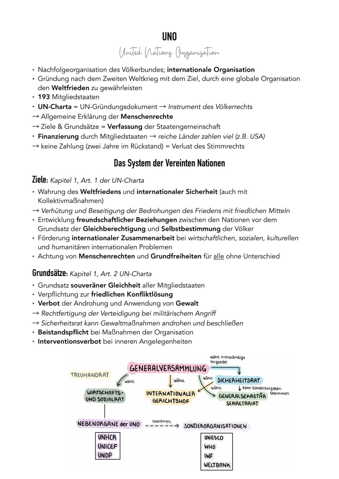 ➤
► 193 Mitgliedstaaten
▸ UN-Charta = UN-Gründungsdokument → Instrument des Völkerrechts
Allgemeine Erklärung der Menschenrechte
→ Ziele & G