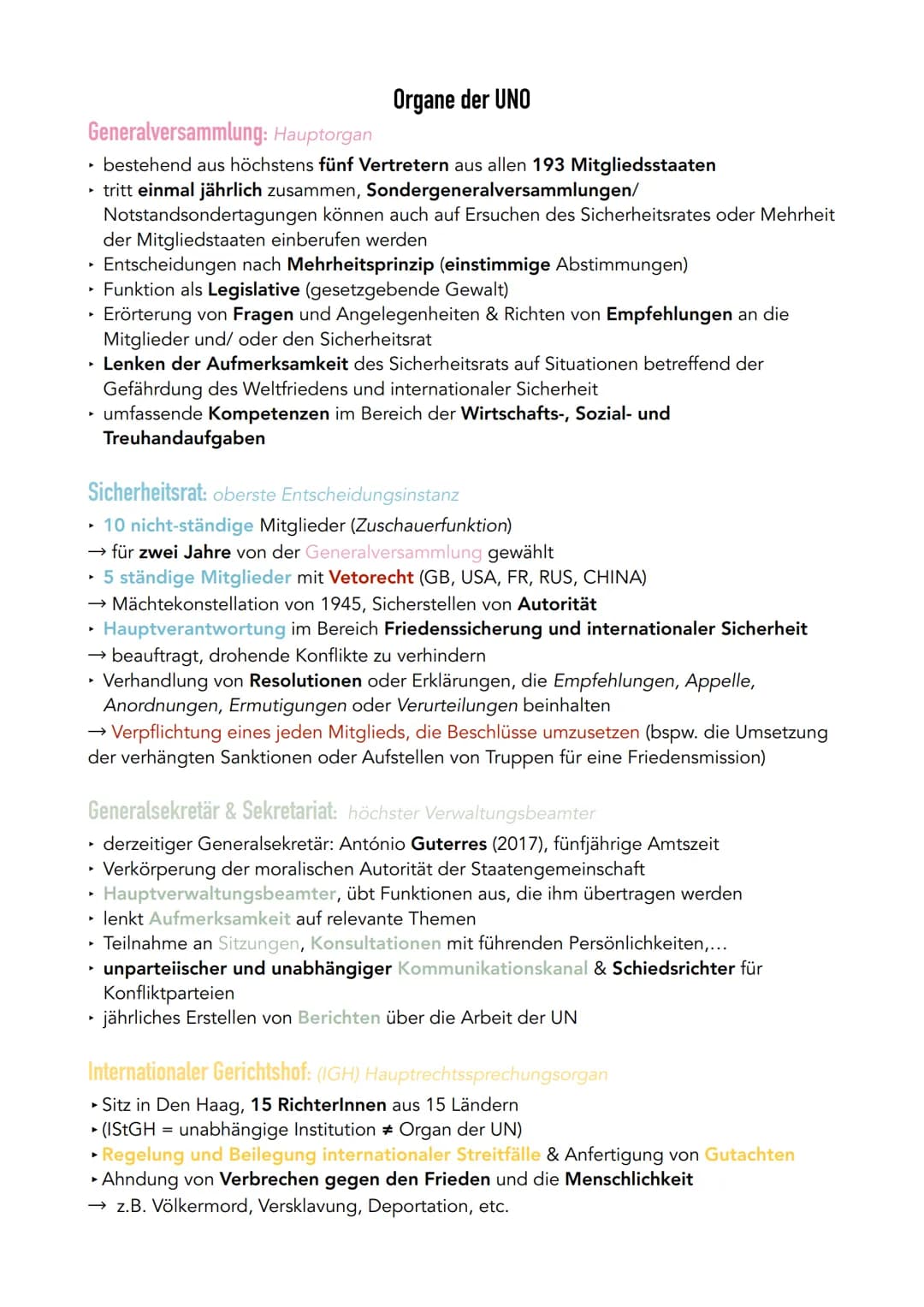 ➤
► 193 Mitgliedstaaten
▸ UN-Charta = UN-Gründungsdokument → Instrument des Völkerrechts
Allgemeine Erklärung der Menschenrechte
→ Ziele & G