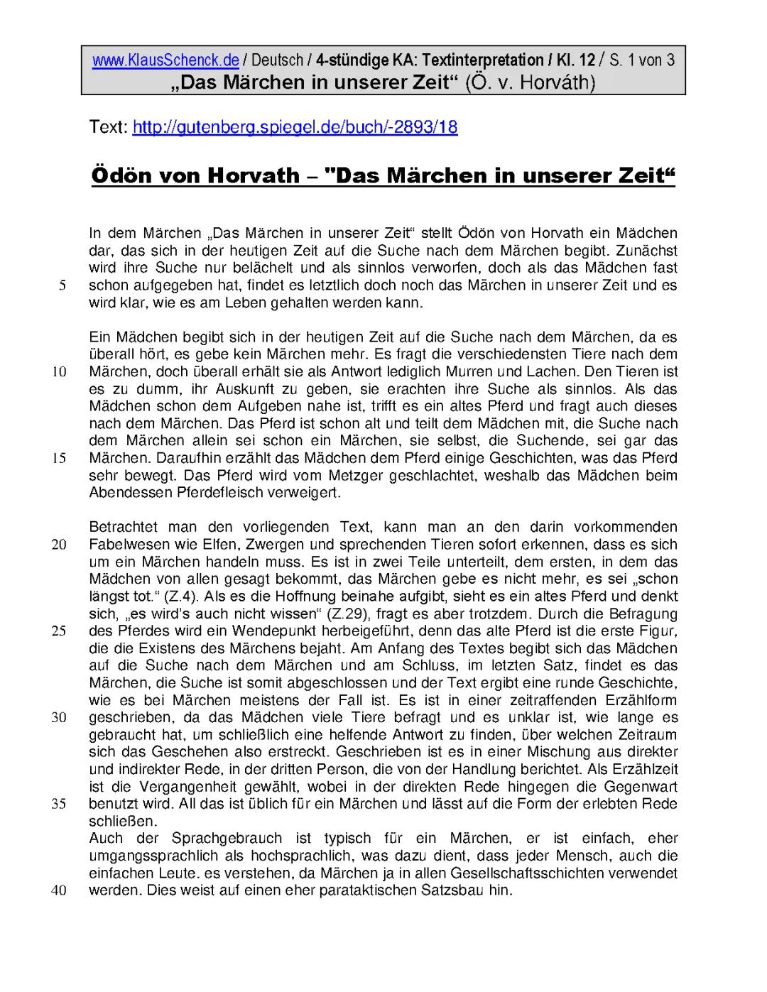 Deutsch Klasse 12 Übungen PDF: Kurzgeschichte & Märchenanalyse