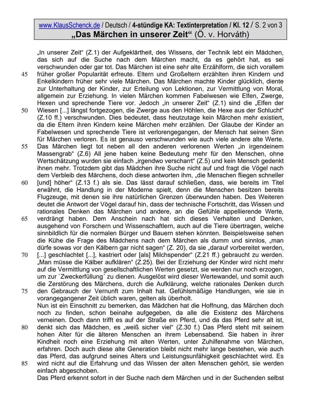 Deutsch Klasse 12 Übungen PDF: Kurzgeschichte & Märchenanalyse